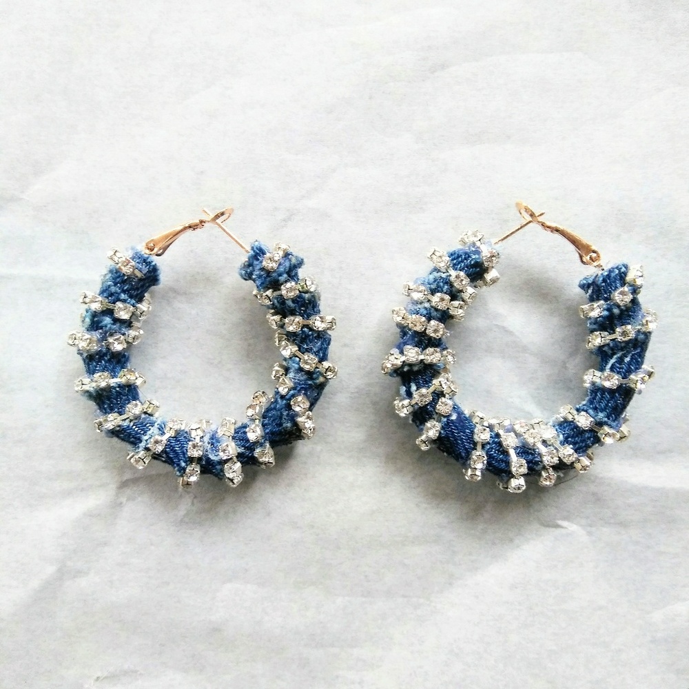 Denim an sawarski crystal hoop earrings